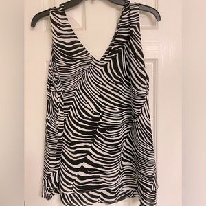 Ann Taylor Zebra Print Sleeveless V-neck Top Blouse Size Large